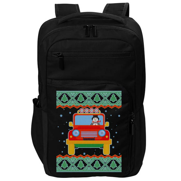 Driving Snowman Truck Ugly Christmas Sweater Impact Tech Backpack