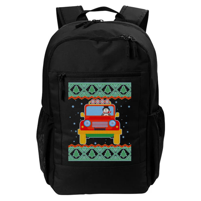 Driving Snowman Truck Ugly Christmas Sweater Daily Commute Backpack