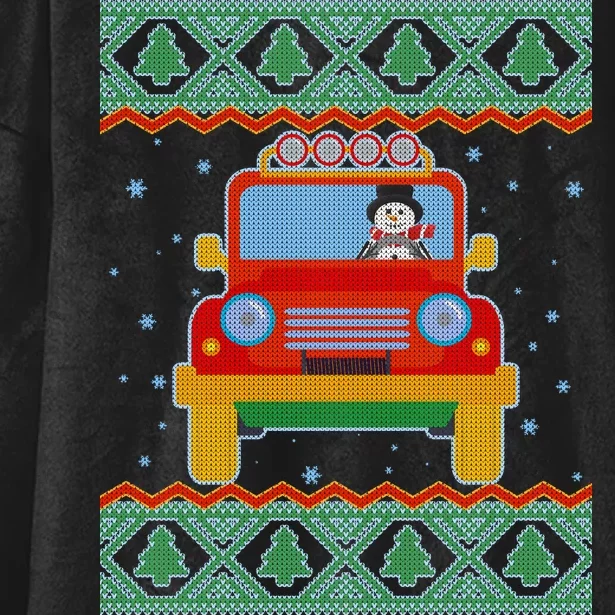 Driving Snowman Truck Ugly Christmas Sweater Hooded Wearable Blanket