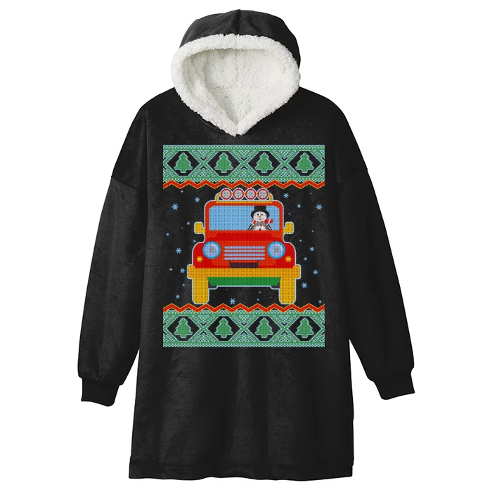 Driving Snowman Truck Ugly Christmas Sweater Hooded Wearable Blanket