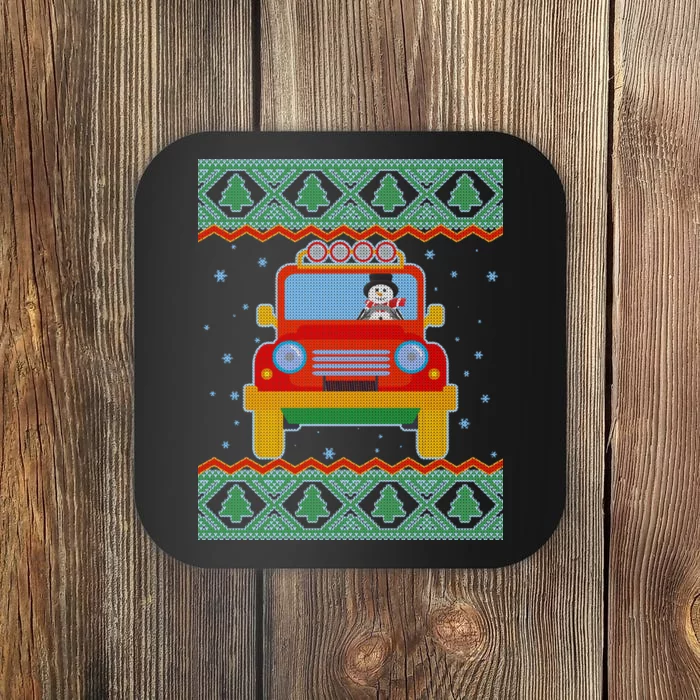 Driving Snowman Truck Ugly Christmas Sweater Coaster