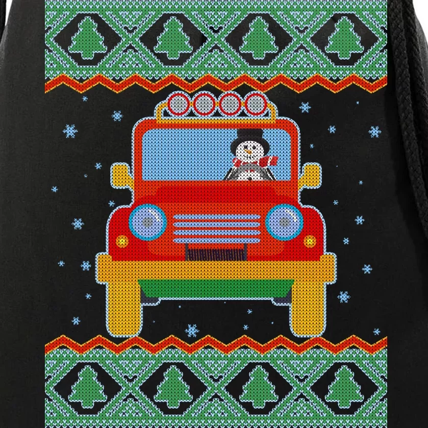 Driving Snowman Truck Ugly Christmas Sweater Drawstring Bag