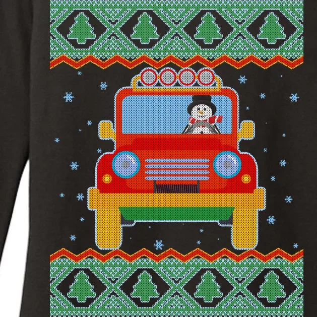 Driving Snowman Truck Ugly Christmas Sweater Womens CVC Long Sleeve Shirt