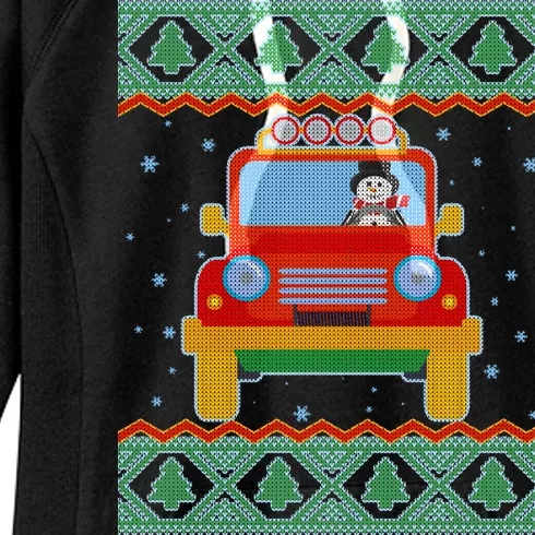 Driving Snowman Truck Ugly Christmas Sweater Women's Fleece Hoodie