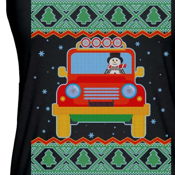 Driving Snowman Truck Ugly Christmas Sweater Ladies Essential Flowy Tank