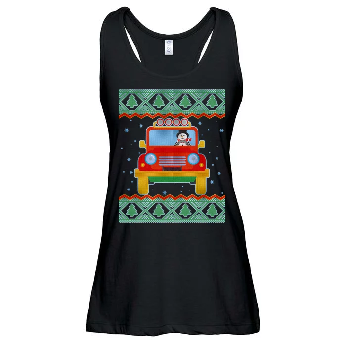 Driving Snowman Truck Ugly Christmas Sweater Ladies Essential Flowy Tank