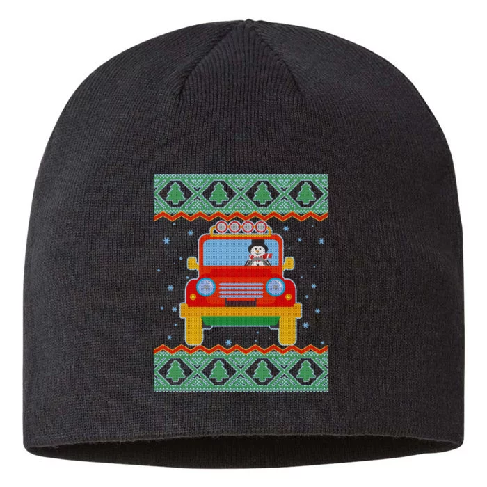 Driving Snowman Truck Ugly Christmas Sweater 8 1/2in Sustainable Knit Beanie