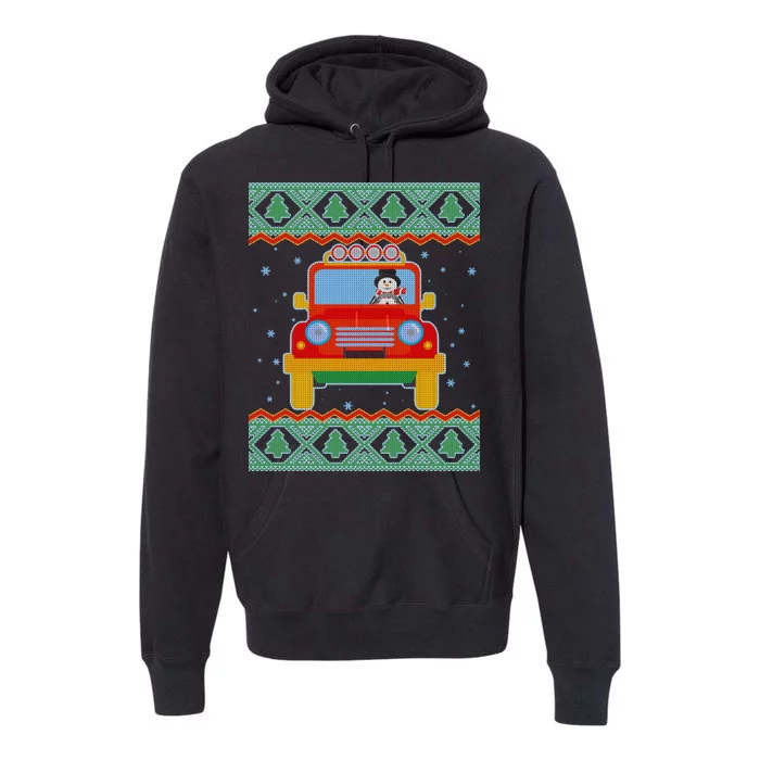 Driving Snowman Truck Ugly Christmas Sweater Premium Hoodie