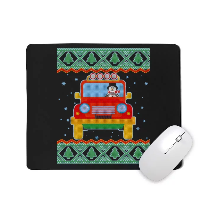 Driving Snowman Truck Ugly Christmas Sweater Mousepad