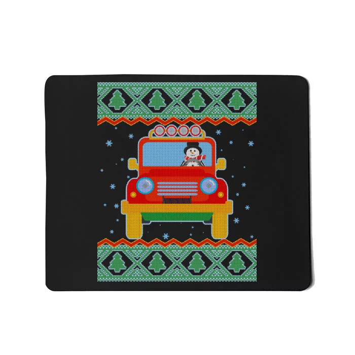 Driving Snowman Truck Ugly Christmas Sweater Mousepad