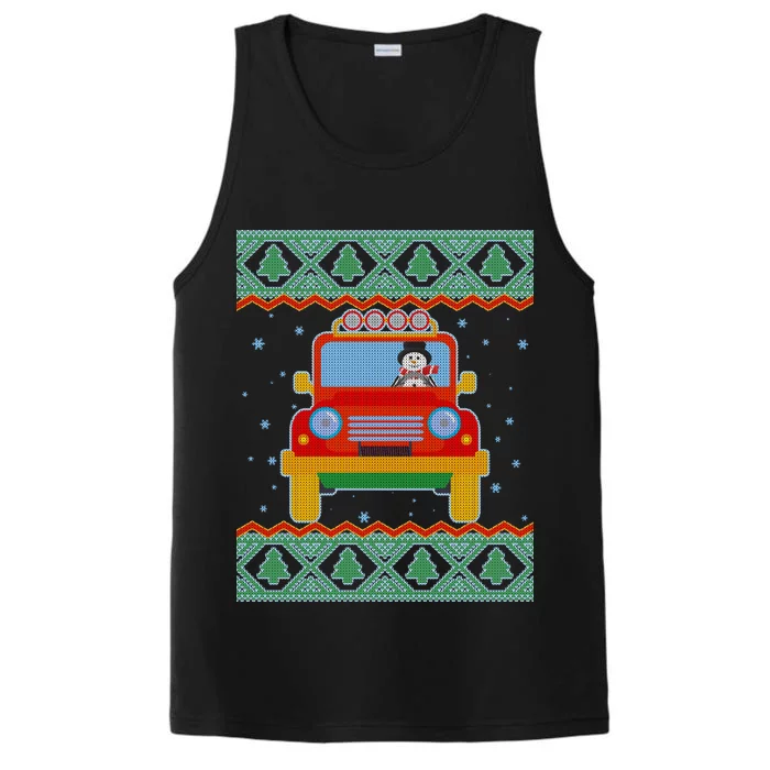 Driving Snowman Truck Ugly Christmas Sweater Performance Tank