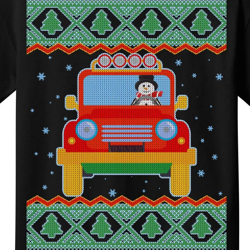 Driving Snowman Truck Ugly Christmas Sweater Kids T-Shirt