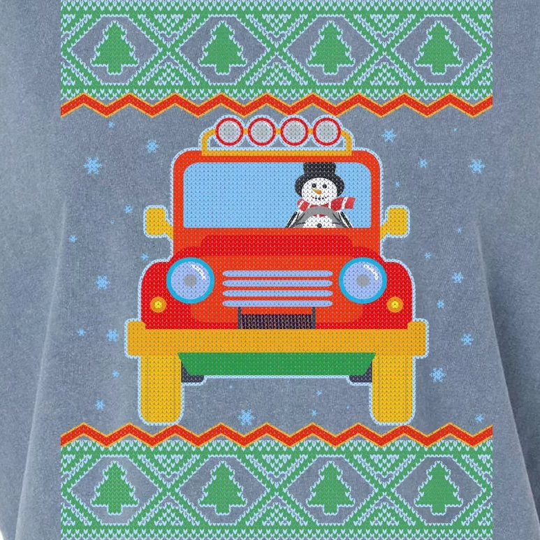 Driving Snowman Truck Ugly Christmas Sweater Garment-Dyed Women's Muscle Tee