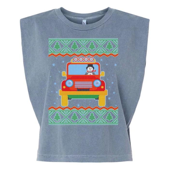 Driving Snowman Truck Ugly Christmas Sweater Garment-Dyed Women's Muscle Tee