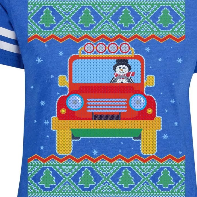 Driving Snowman Truck Ugly Christmas Sweater Enza Ladies Jersey Football T-Shirt