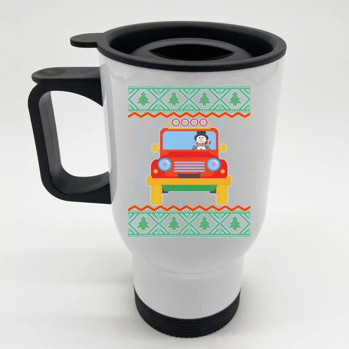 Driving Snowman Truck Ugly Christmas Sweater Front & Back Stainless Steel Travel Mug