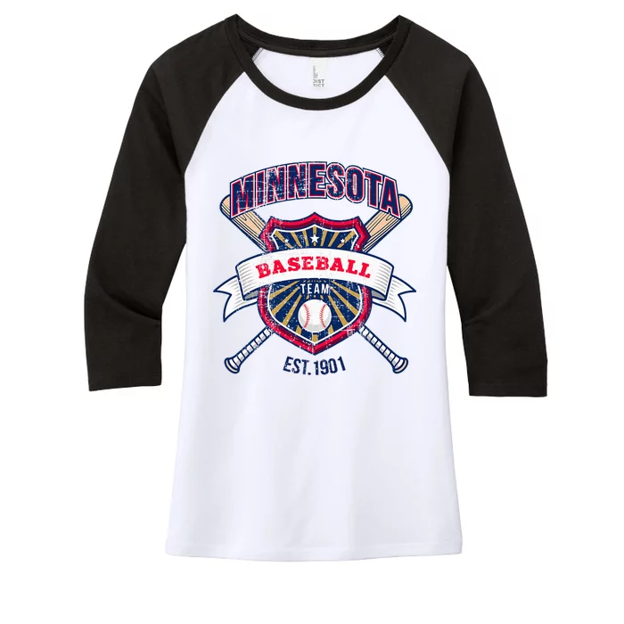 Distressed Retro Look Twin Cities Tailgate Fan Women's Tri-Blend 3/4-Sleeve Raglan Shirt