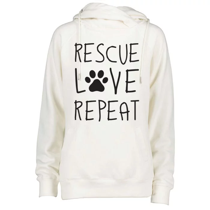 Dog Rescue Love Repeat Adopt Awareness Womens Funnel Neck Pullover Hood