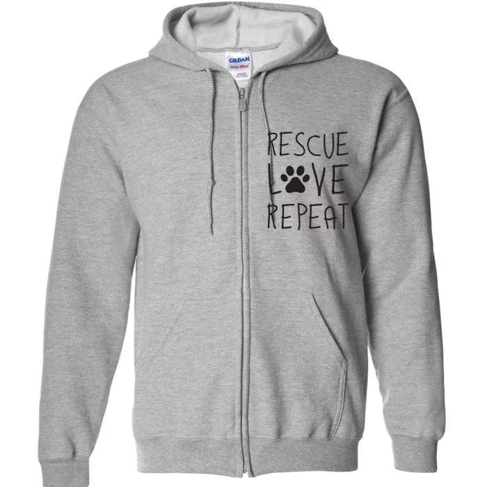 Dog Rescue Love Repeat Adopt Awareness Full Zip Hoodie