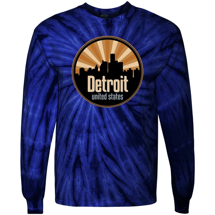 Detroit Record Label Skyline Symbol Tie-Dye Long Sleeve Shirt