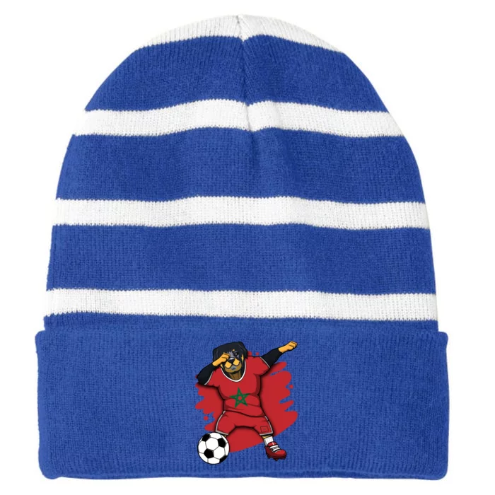 Dabbing Rottweiler Morocco Soccer Fans Jersey Moroccan Sport Great Gift Striped Beanie with Solid Band