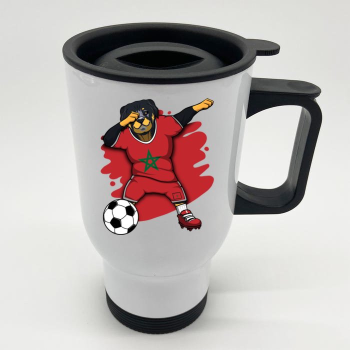 Dabbing Rottweiler Morocco Soccer Fans Jersey Moroccan Sport Great Gift Front & Back Stainless Steel Travel Mug