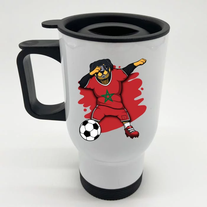 Dabbing Rottweiler Morocco Soccer Fans Jersey Moroccan Sport Great Gift Front & Back Stainless Steel Travel Mug