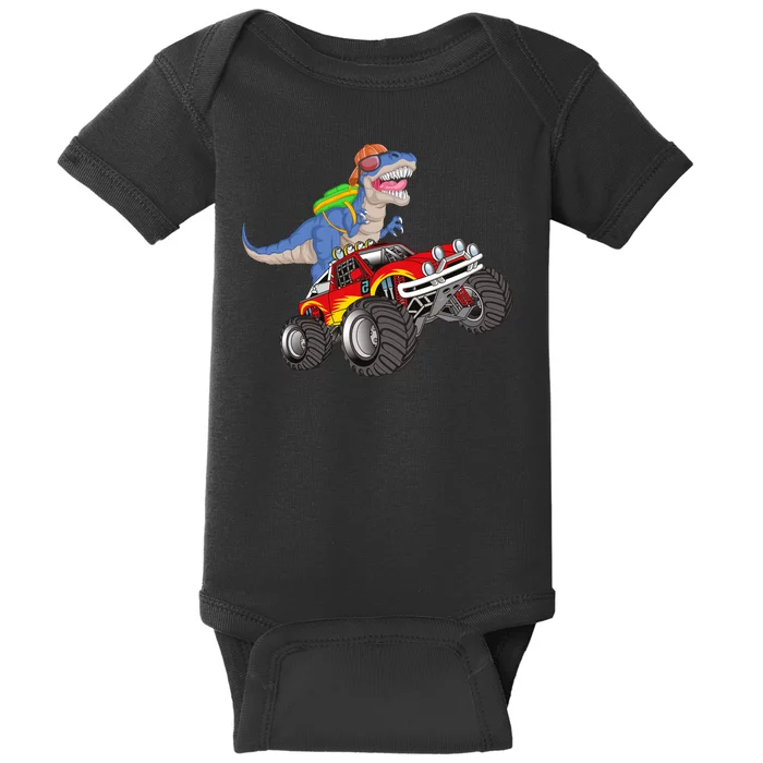 Dinosaur Riding Monster Truck Baby Bodysuit