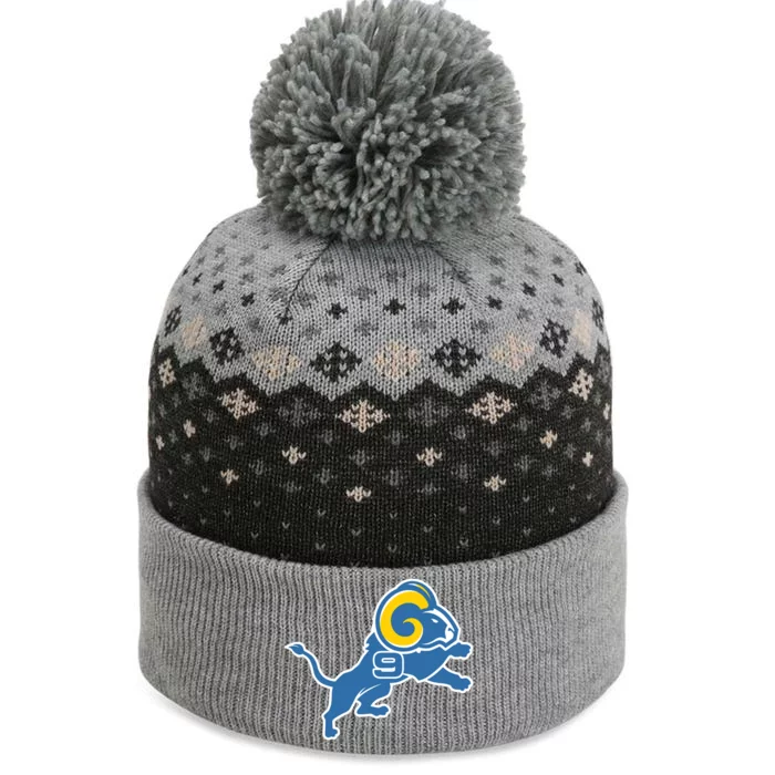 Detroit Rams Number 9 The Baniff Cuffed Pom Beanie