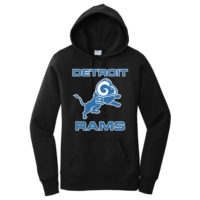 Detroit Rams Number 9 Funny Lions Women's Pullover Hoodie