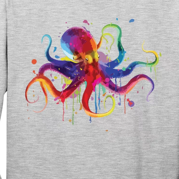 Dripping Rainbow Octopus Psychedelic Gift Tall Long Sleeve T-Shirt