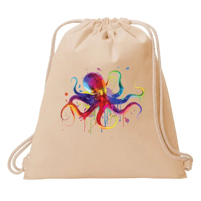 Dripping Rainbow Octopus Psychedelic Gift Drawstring Bag