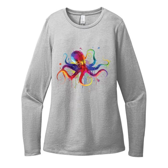 Dripping Rainbow Octopus Psychedelic Gift Womens CVC Long Sleeve Shirt