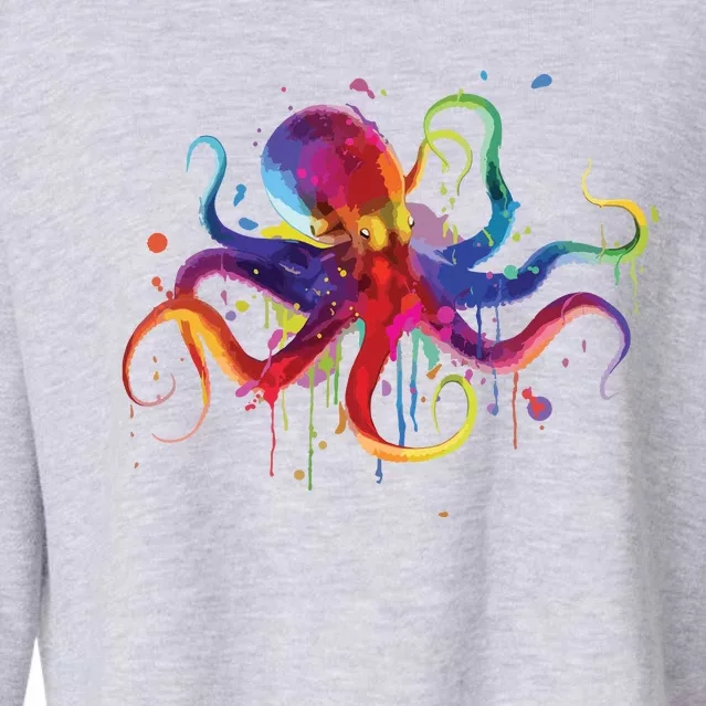 Dripping Rainbow Octopus Psychedelic Gift Cropped Pullover Crew