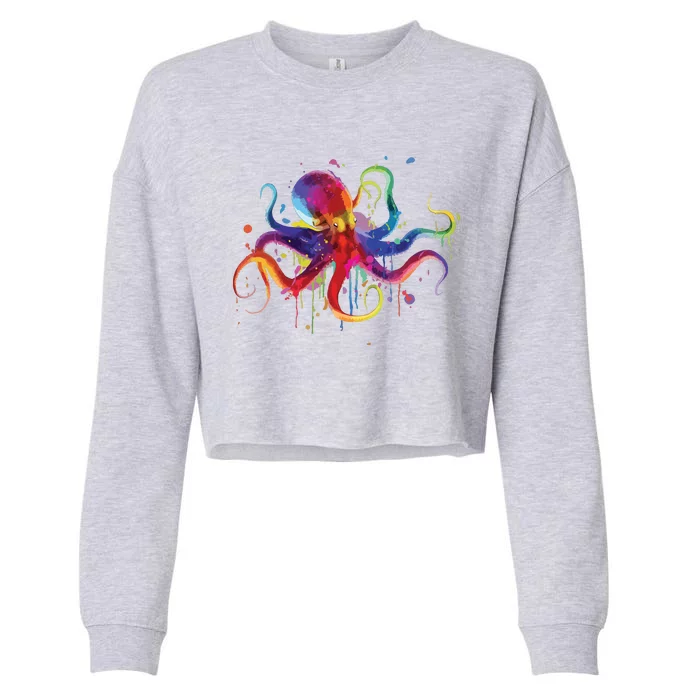 Dripping Rainbow Octopus Psychedelic Gift Cropped Pullover Crew