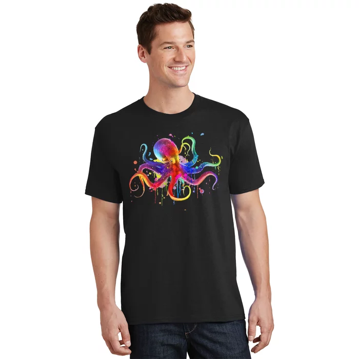 Dripping Rainbow Octopus Psychedelic Colorful Octopus T-Shirt