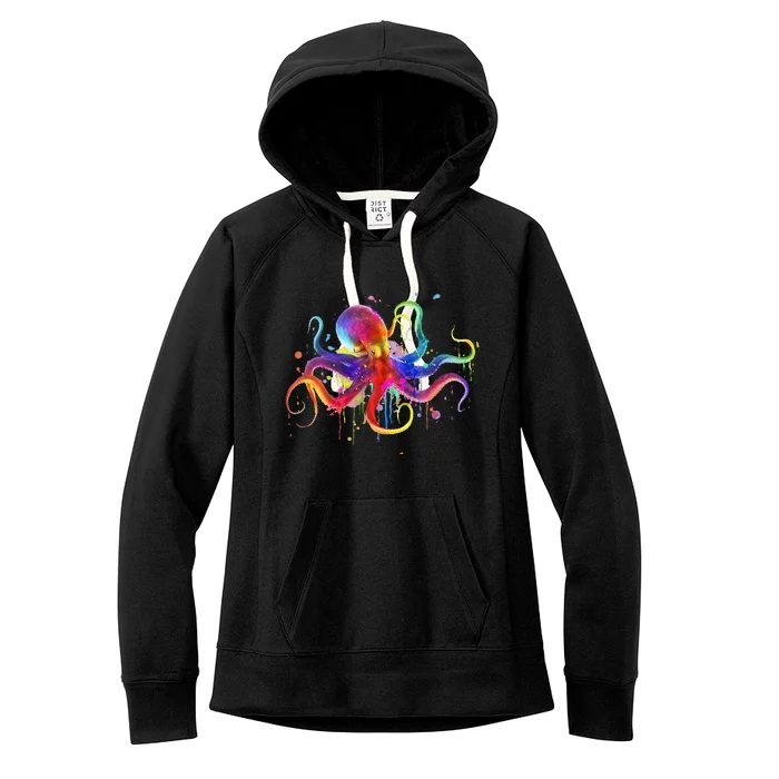 Dripping Rainbow Octopus Psychedelic Colorful Octopus Women's Fleece Hoodie