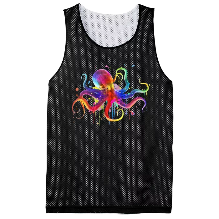 Dripping Rainbow Octopus Psychedelic Colorful Octopus Mesh Reversible Basketball Jersey Tank