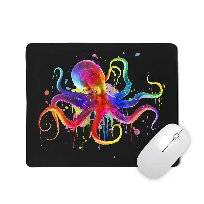 Dripping Rainbow Octopus Psychedelic Colorful Octopus Mousepad