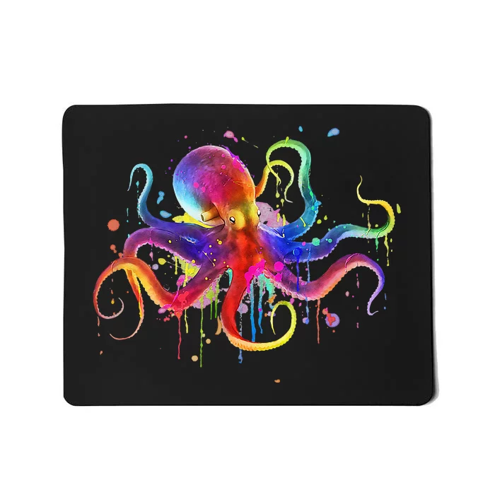 Dripping Rainbow Octopus Psychedelic Colorful Octopus Mousepad