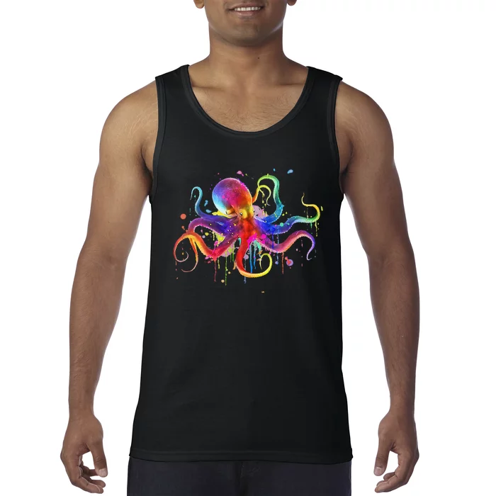 Dripping Rainbow Octopus Psychedelic Colorful Octopus Tank Top