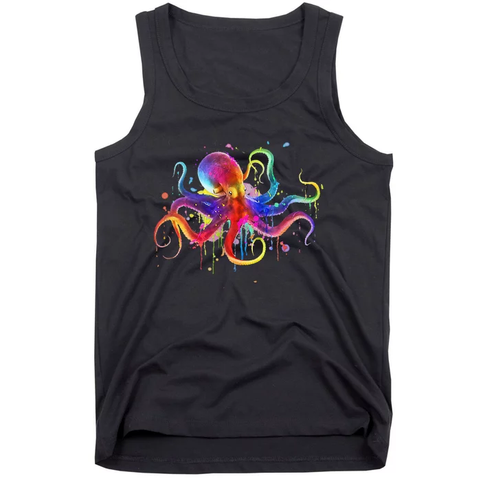 Dripping Rainbow Octopus Psychedelic Colorful Octopus Tank Top