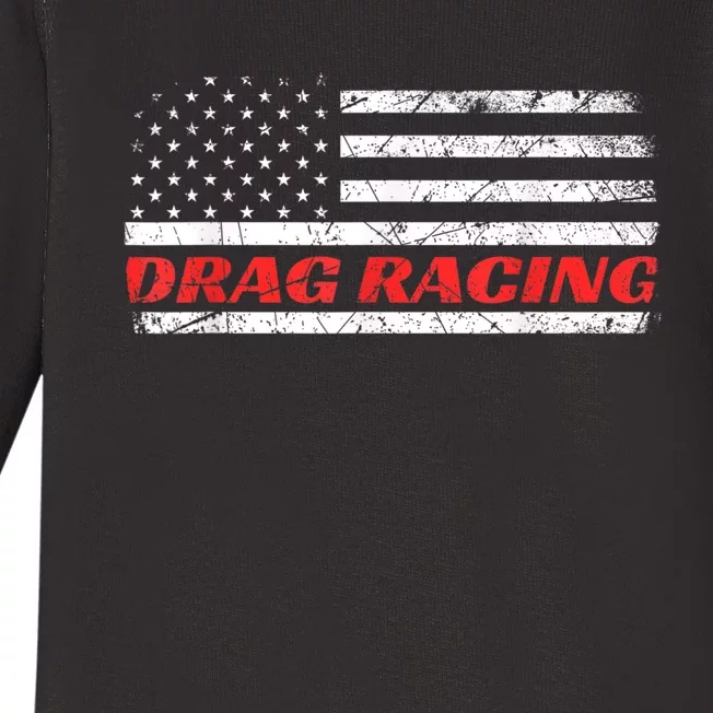 Drag Racing Patriotic American Drag Racer Apparel Design Baby Long Sleeve Bodysuit