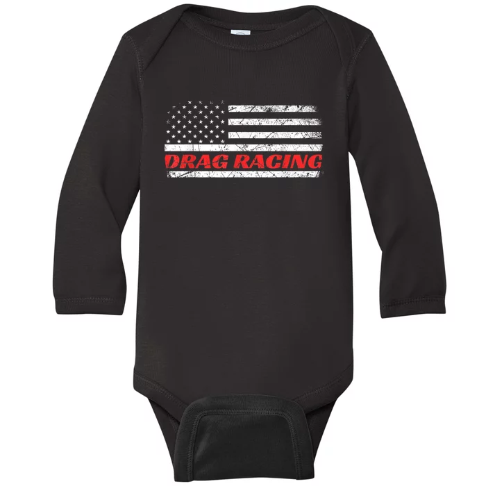 Drag Racing Patriotic American Drag Racer Apparel Design Baby Long Sleeve Bodysuit