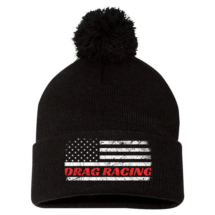 Drag Racing Patriotic American Drag Racer Apparel Design Pom Pom 12in Knit Beanie