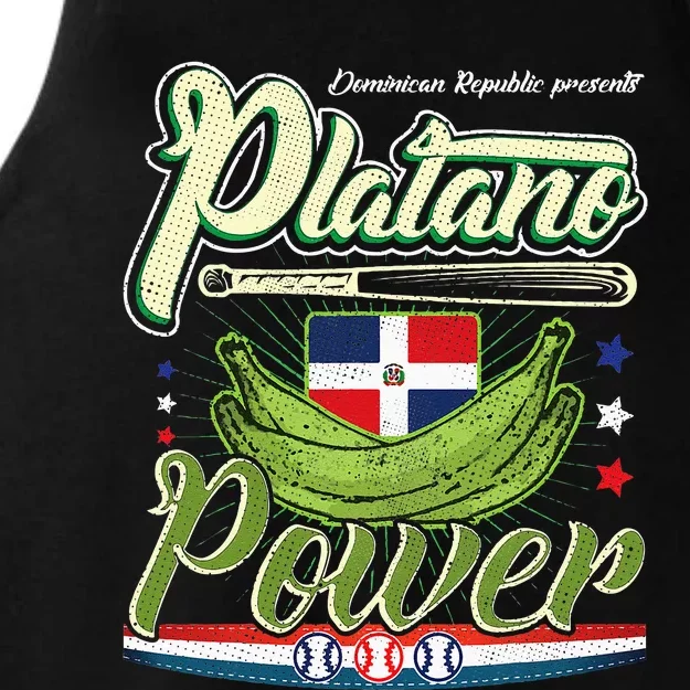 Dominican Republic Platano Power Baseball DR Flag Ladies Tri-Blend Wicking Tank