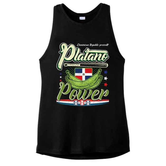 Dominican Republic Platano Power Baseball DR Flag Ladies Tri-Blend Wicking Tank