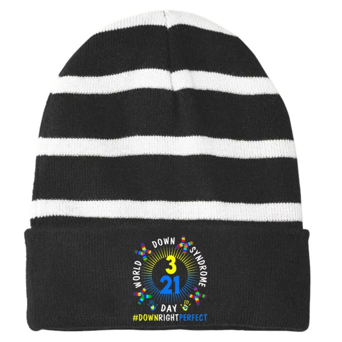 Down Right Perfect World Down Syndrome Awareness Day Socks Striped Beanie with Solid Band