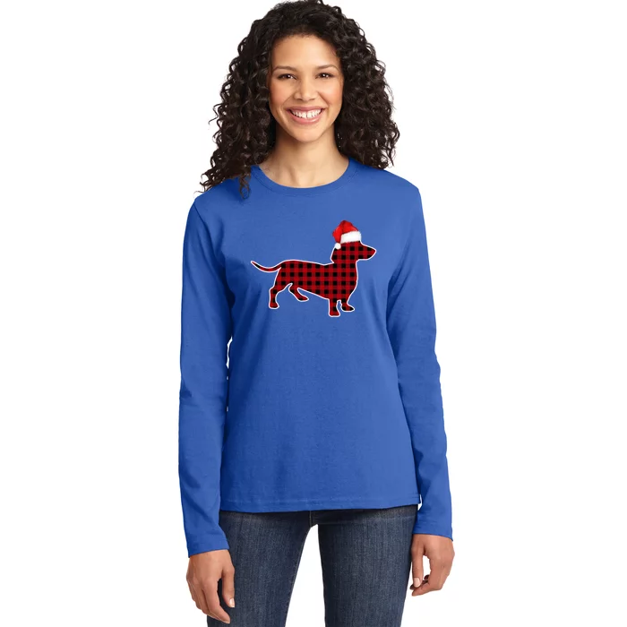 Dachshund Red Plaid Buffalo Christmas Pajamas Family Funny Gift Great Gift Ladies Long Sleeve Shirt