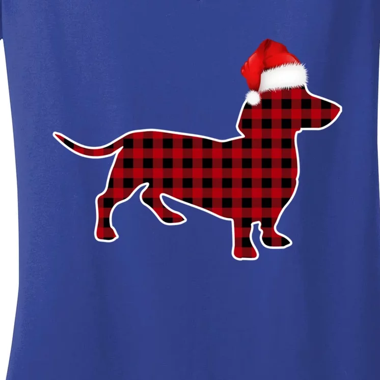 Dachshund Red Plaid Buffalo Christmas Pajamas Family Funny Gift Great Gift Women's V-Neck T-Shirt